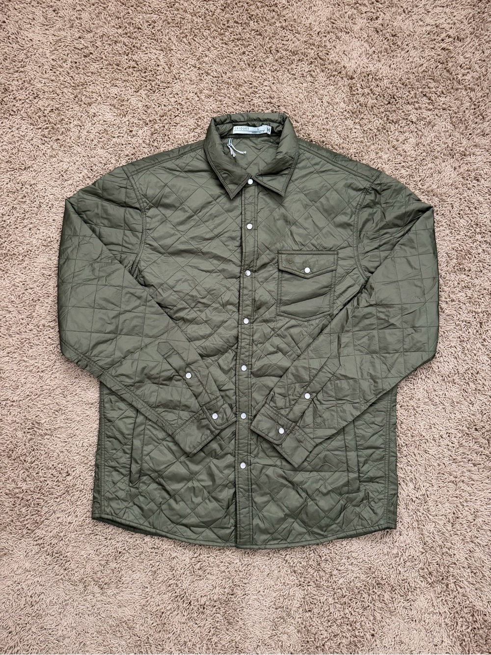 NWOT Criquet Full Zip Quilted Shacket Snap Lightweight Jacket Large Olive Green